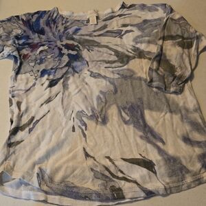 Chico's Gray and Blue Relaxed Long Sleeve Tee